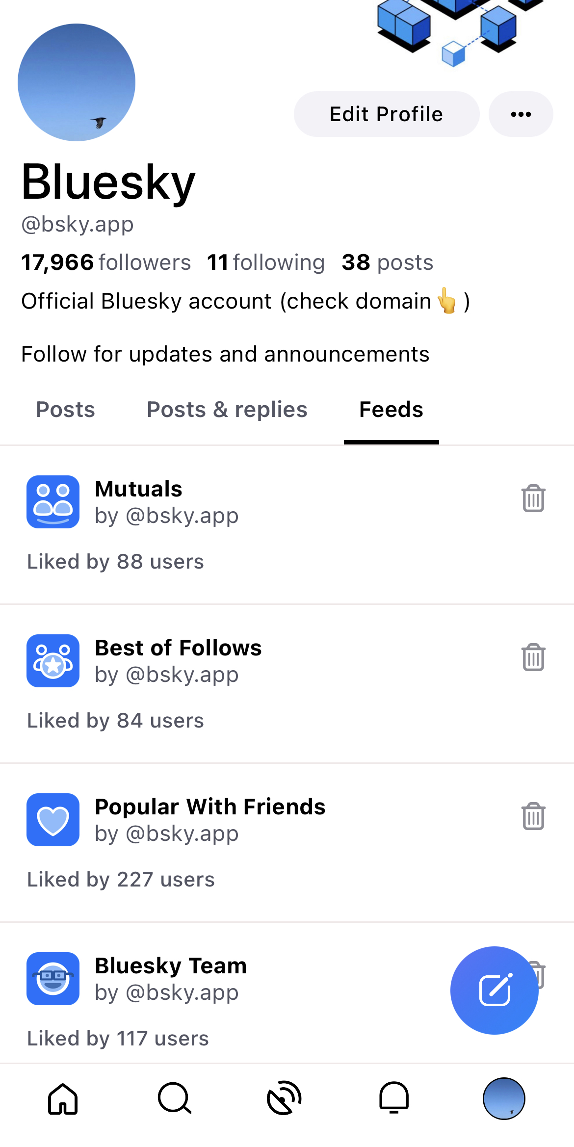 the tab for custom feeds in the app