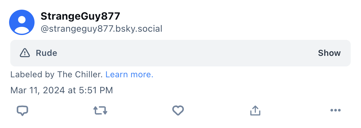 Example of a post that the moderation service The Chiller has labeled as “rude.”