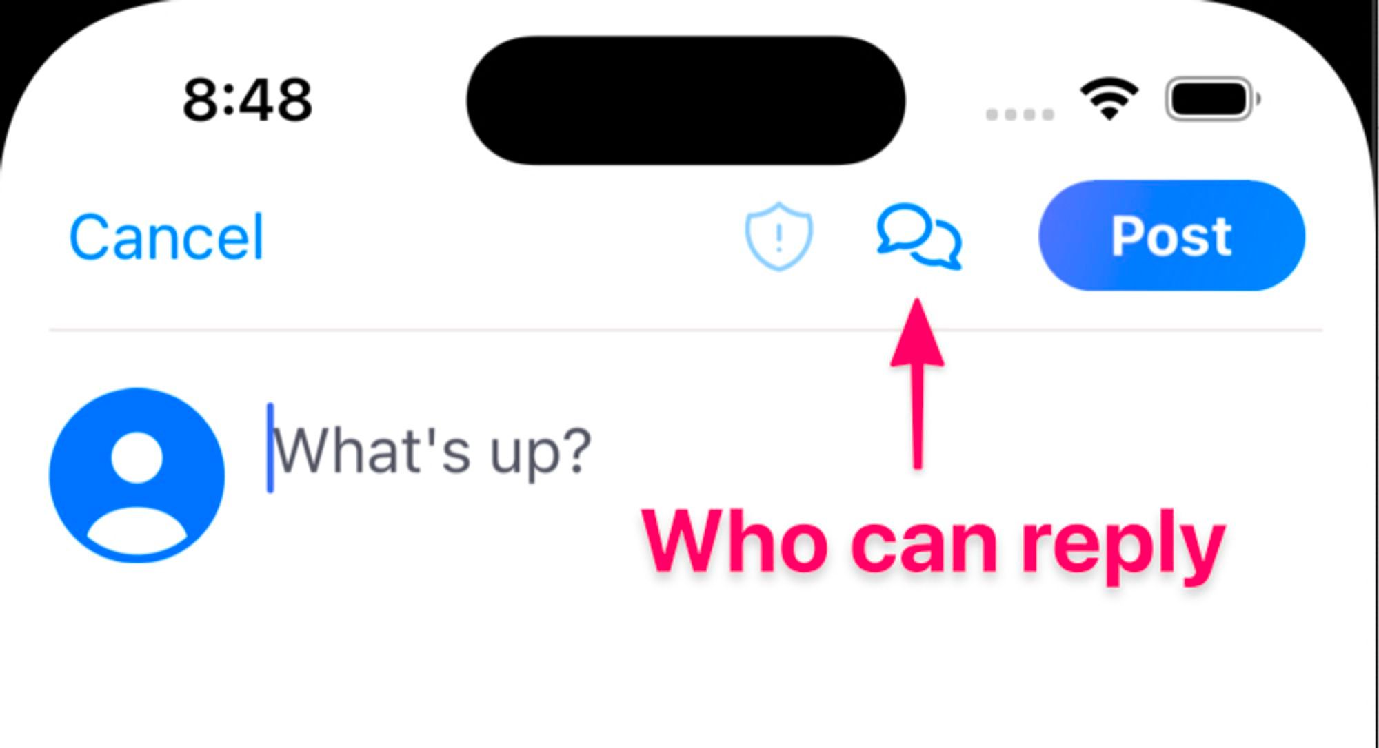 mobile app screenshot indicating reply control config button