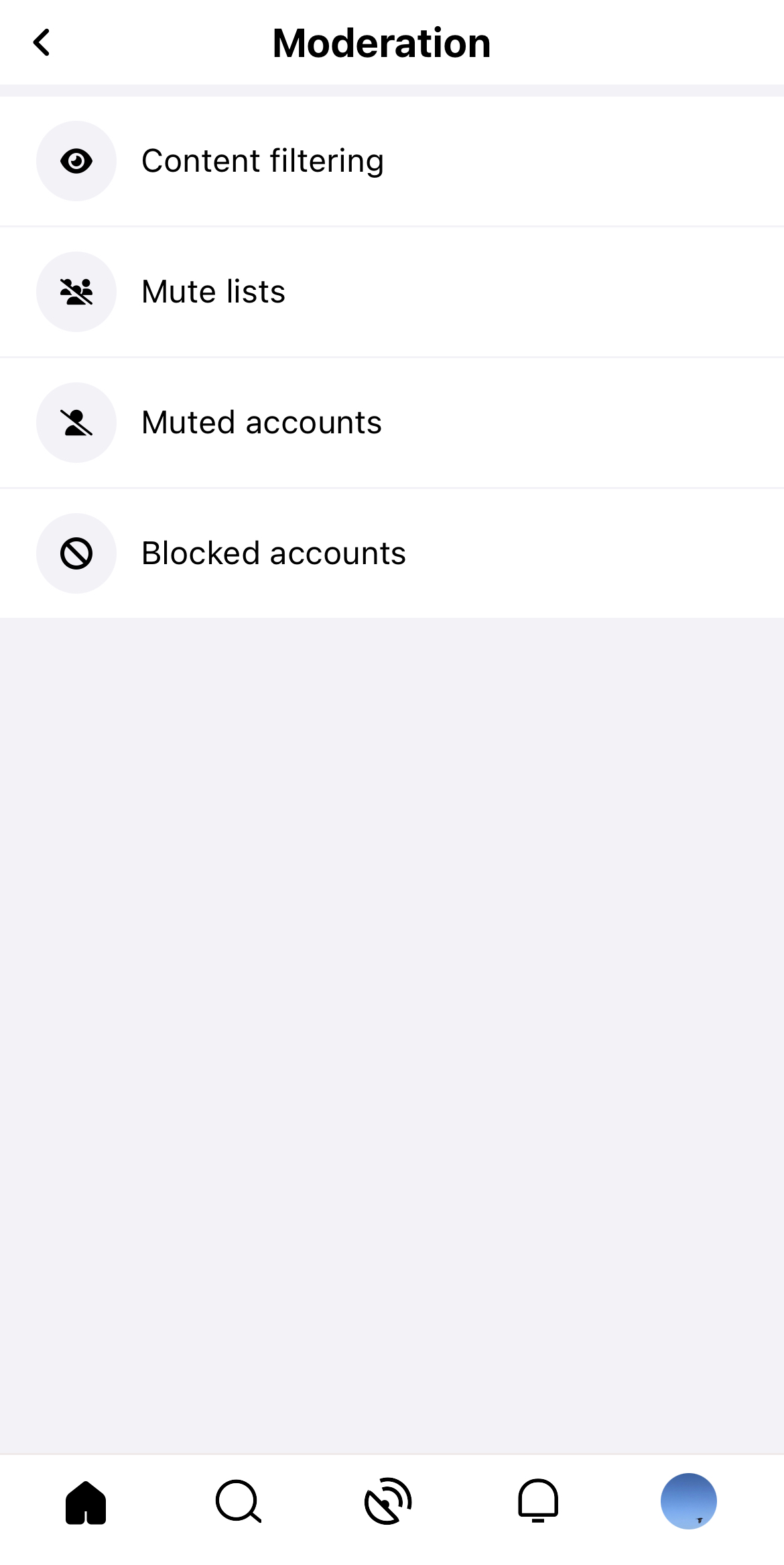 the moderation section in the app
