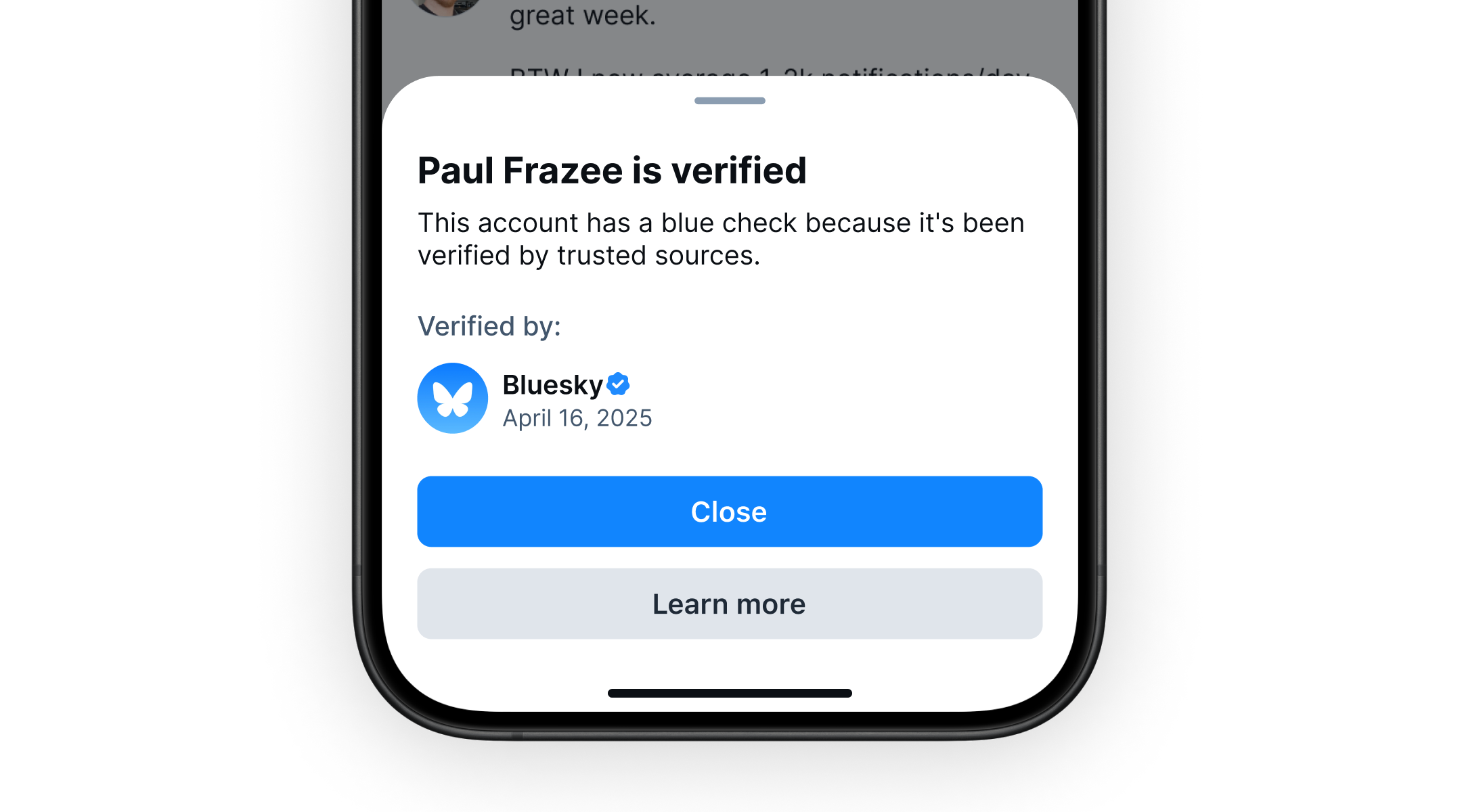 Paul Frazee's account is verified by Bluesky