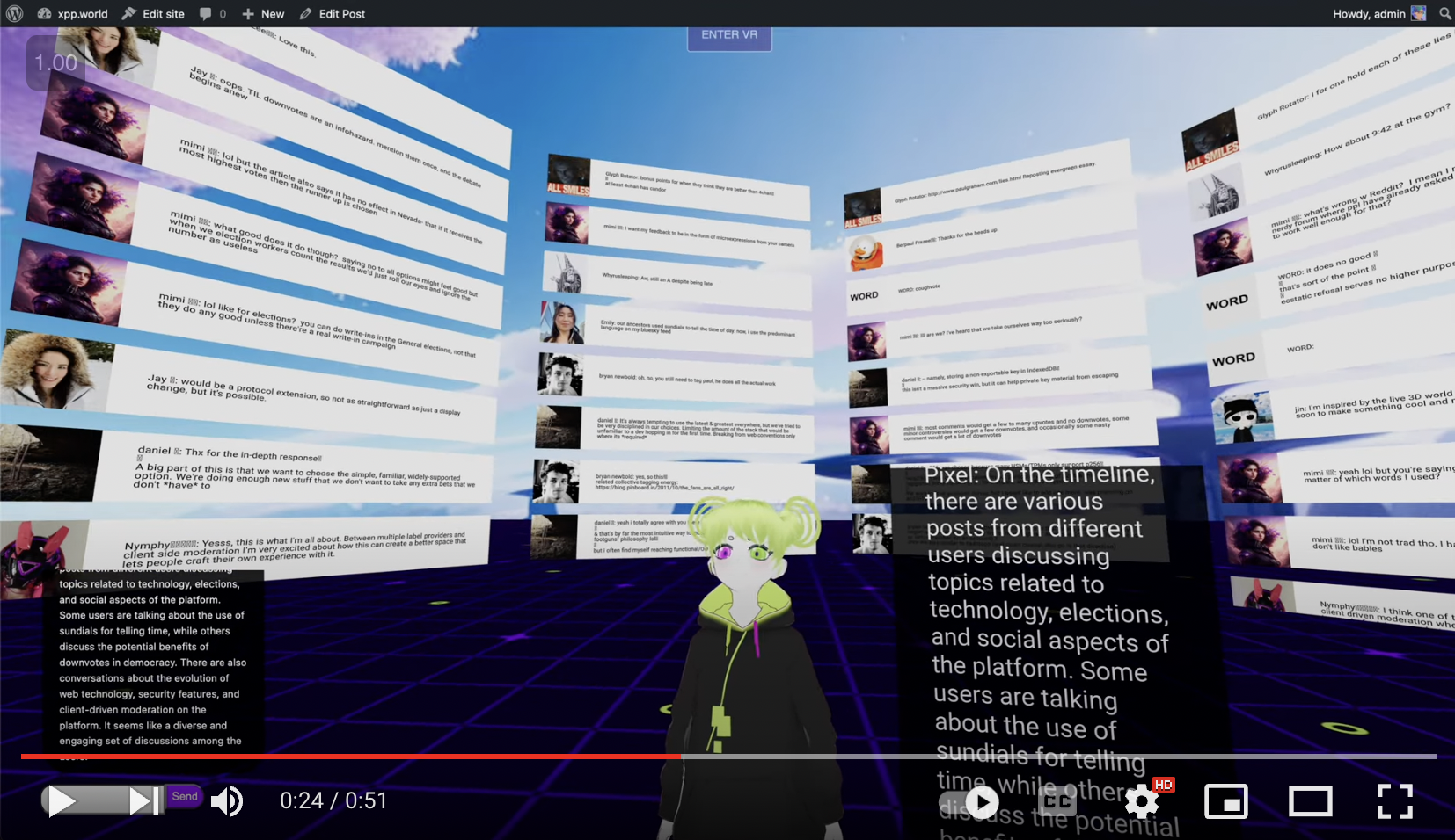 a VR environment rendering posts from the at protocol